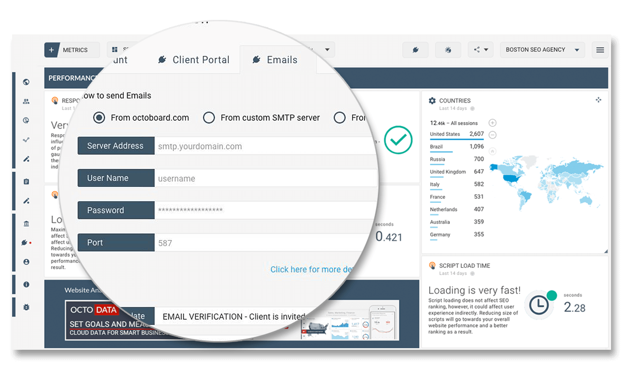 Smtp email server configuration in octoboard