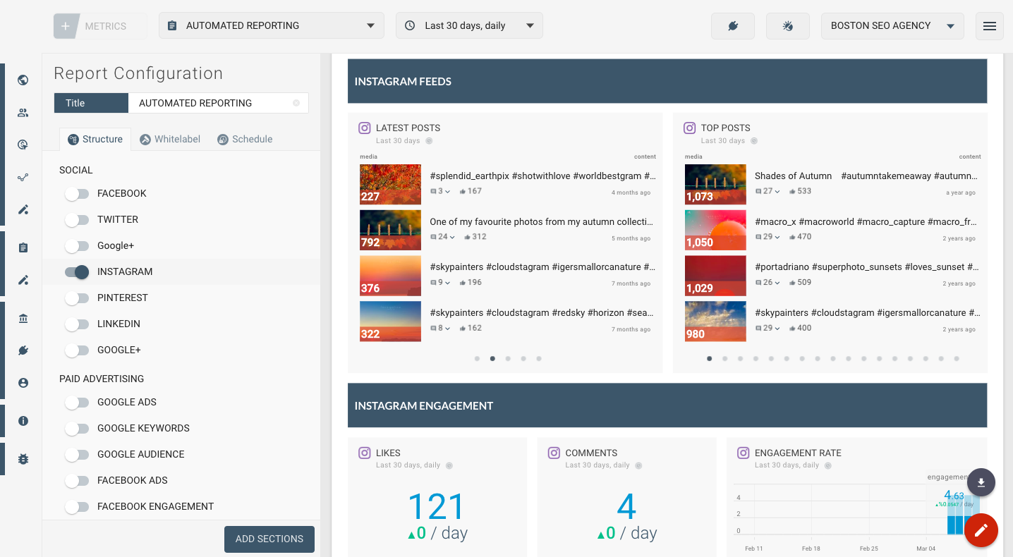 OCTOBOARD dashboards, templates and reports gallery: Automated social media report for instagram engagement
