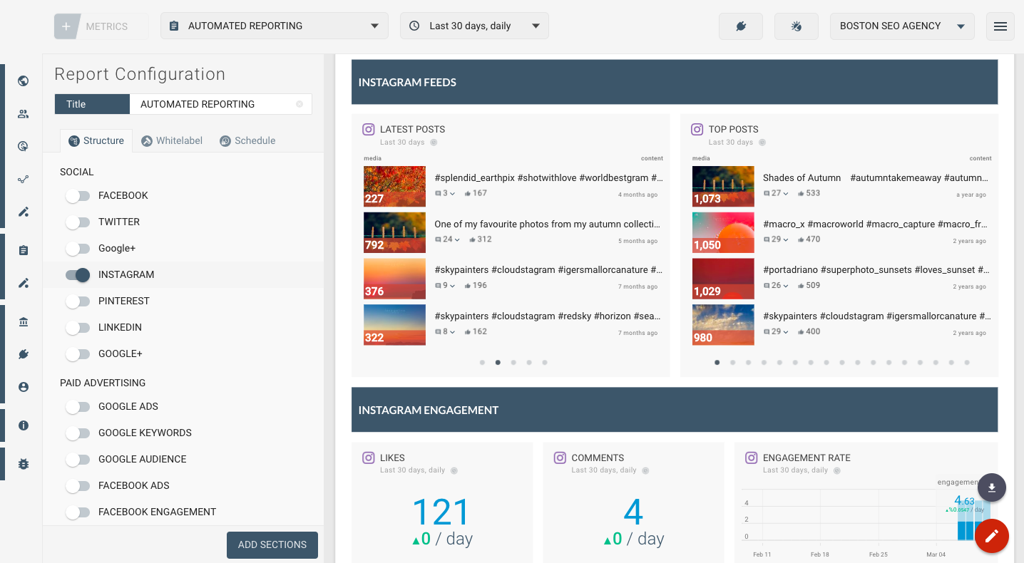 Template for generated report: Automated social media report for instagram engagement