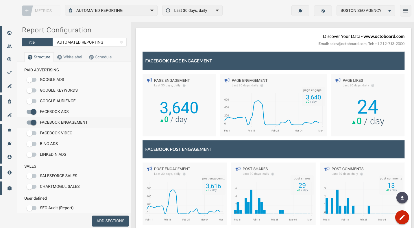 Template for generated report: Facebook ads engagement template for automated reports