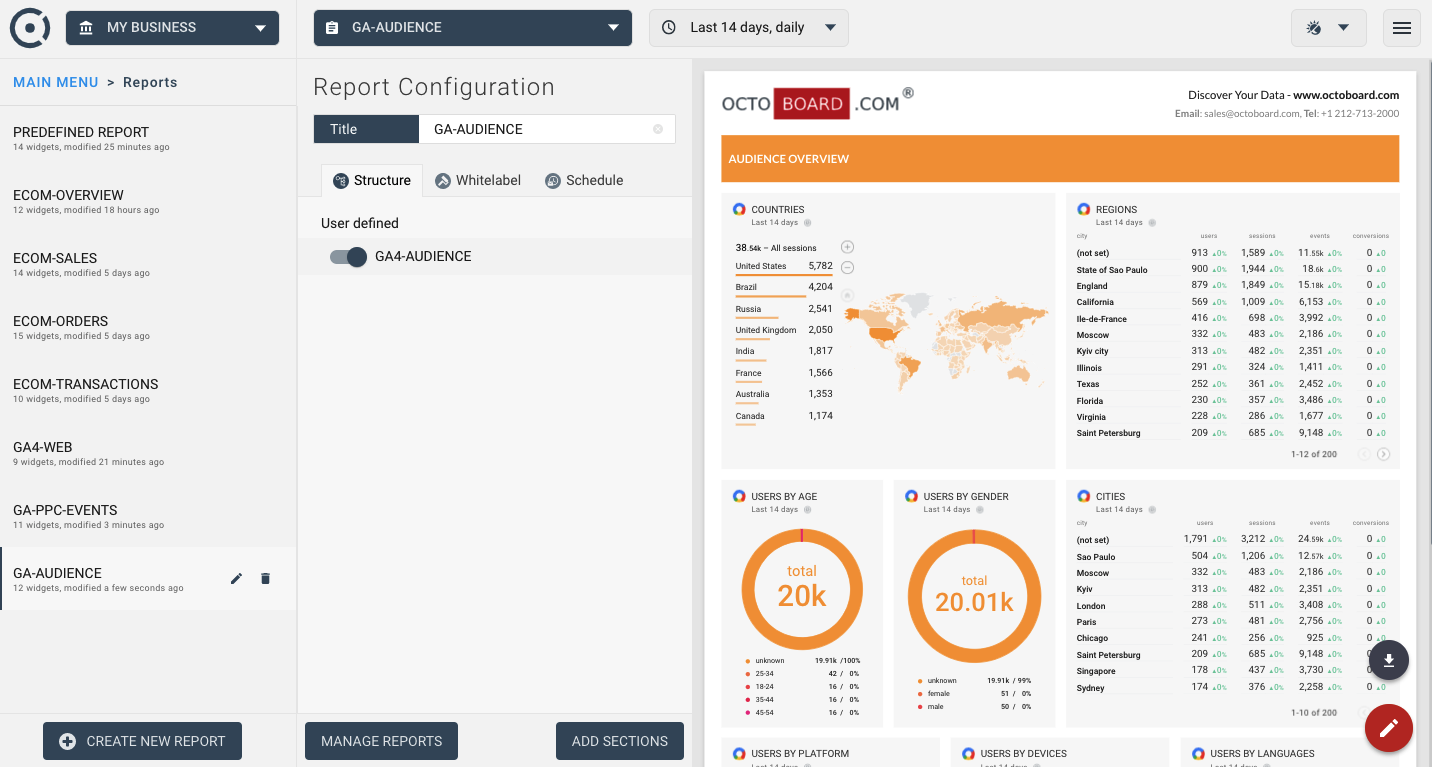 Template for generated report: Ga4 automated report audience analytics