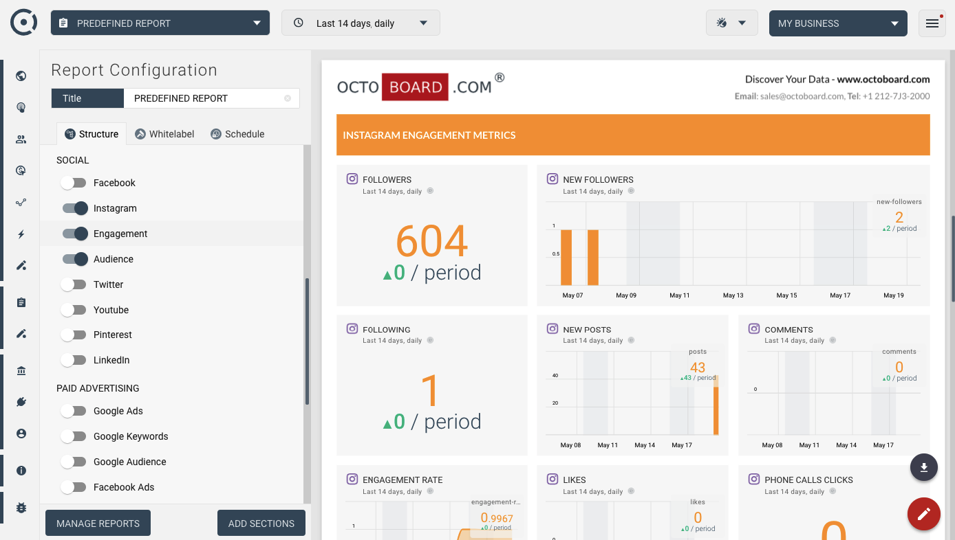 Template for generated report: Instagram engagement report