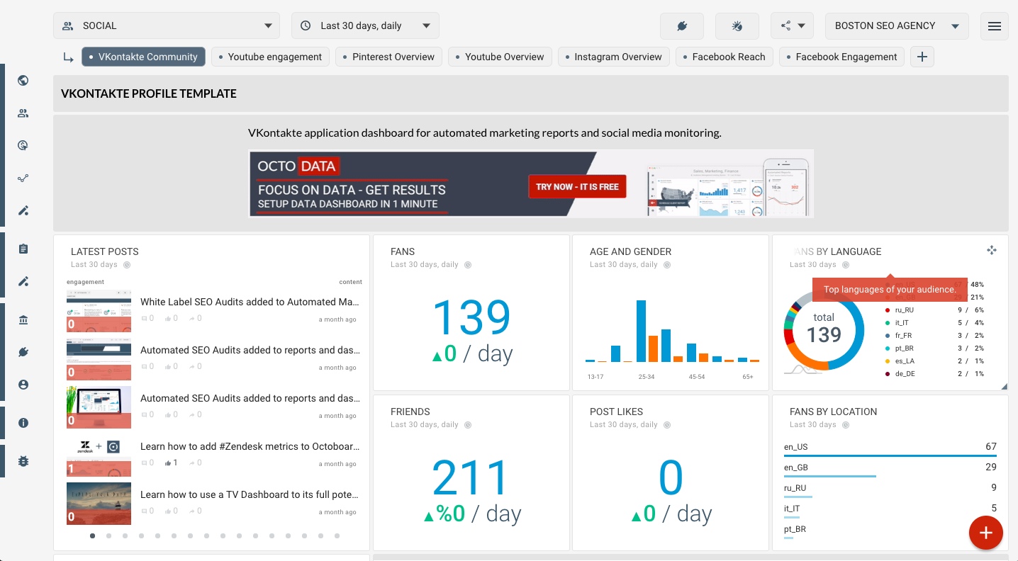 Template for generated report: Vkontakte profile template