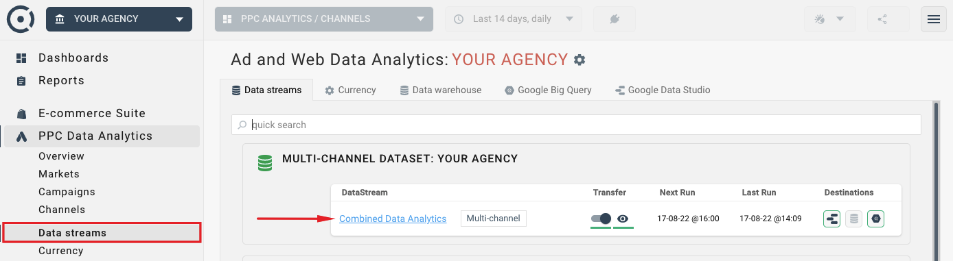 Access combined data stream