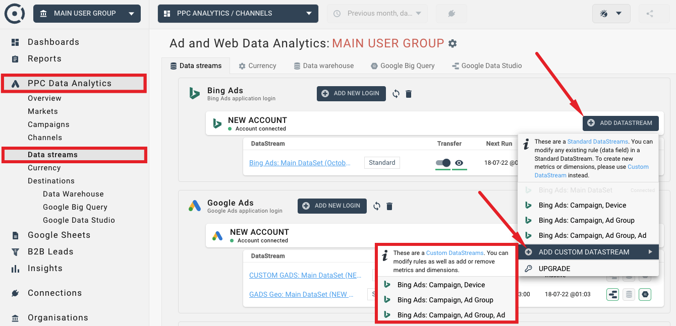 Adding custom data stream