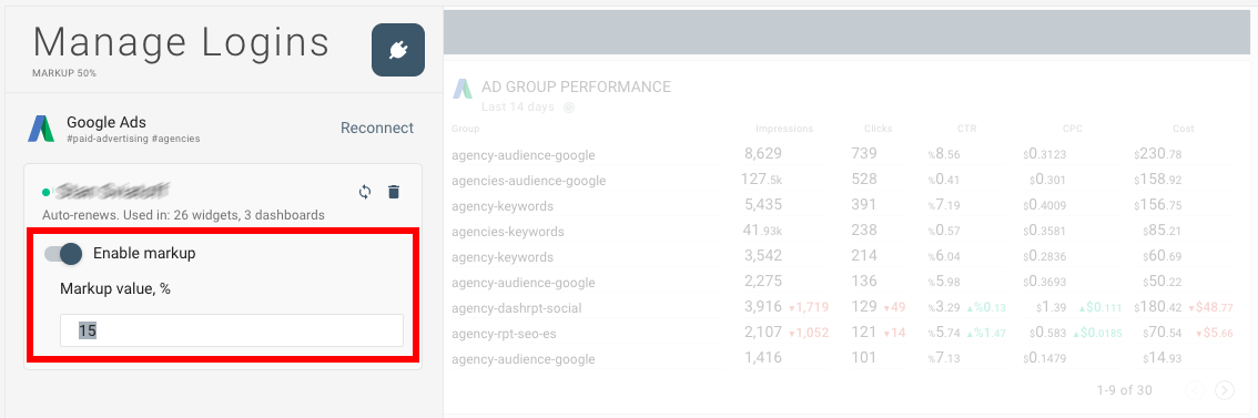 Applying markup in octoboard ppc metrics