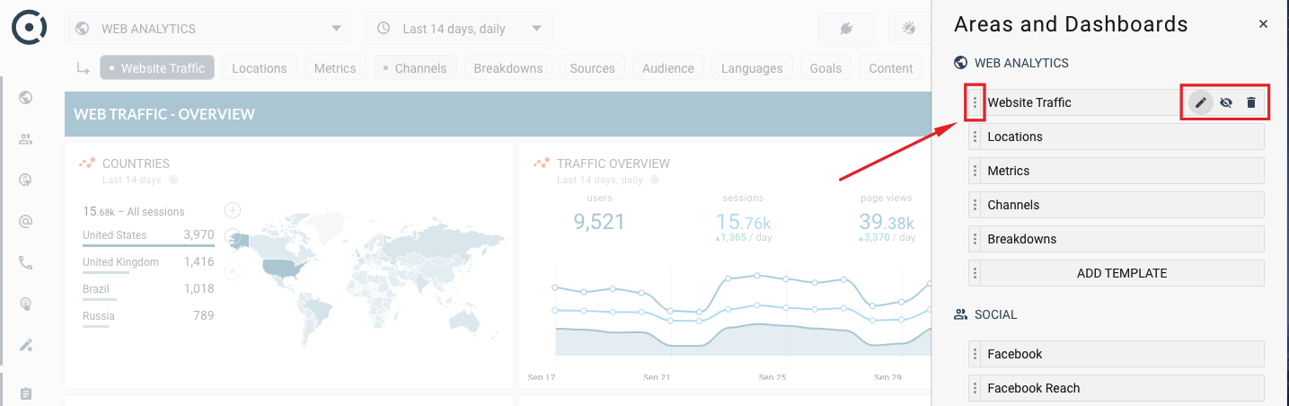 Areas managing dashboards in areas