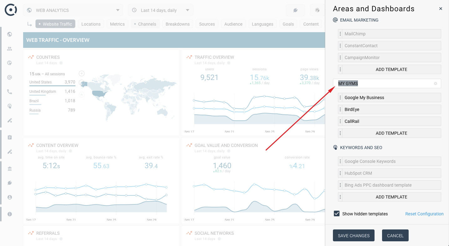 Areas renaming dashboard area