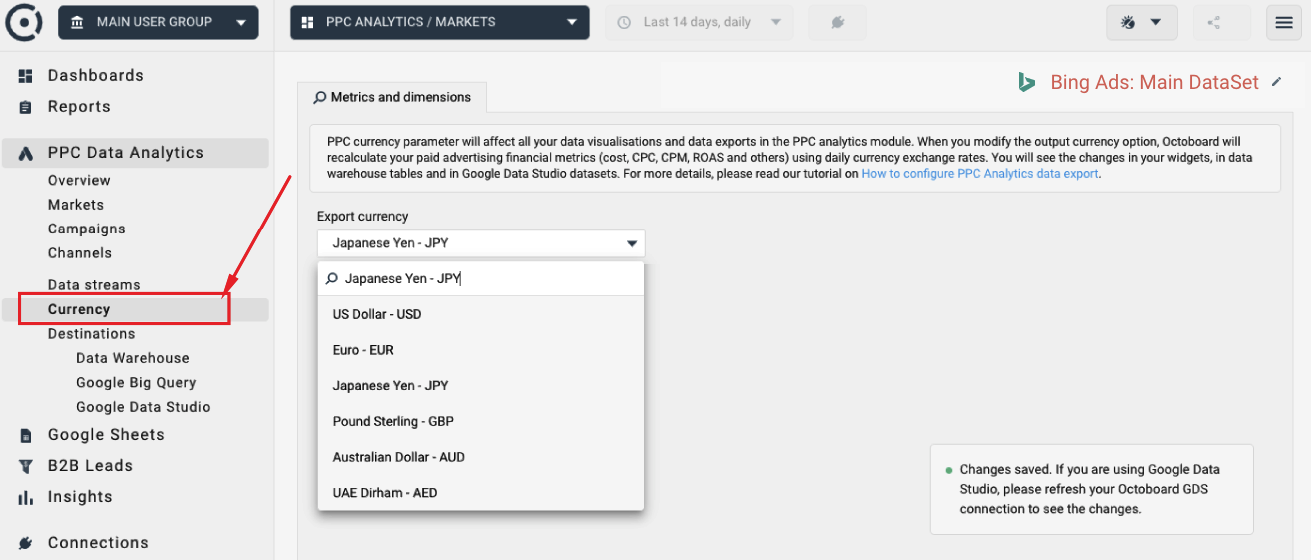 Changing currency in ppc data analytics