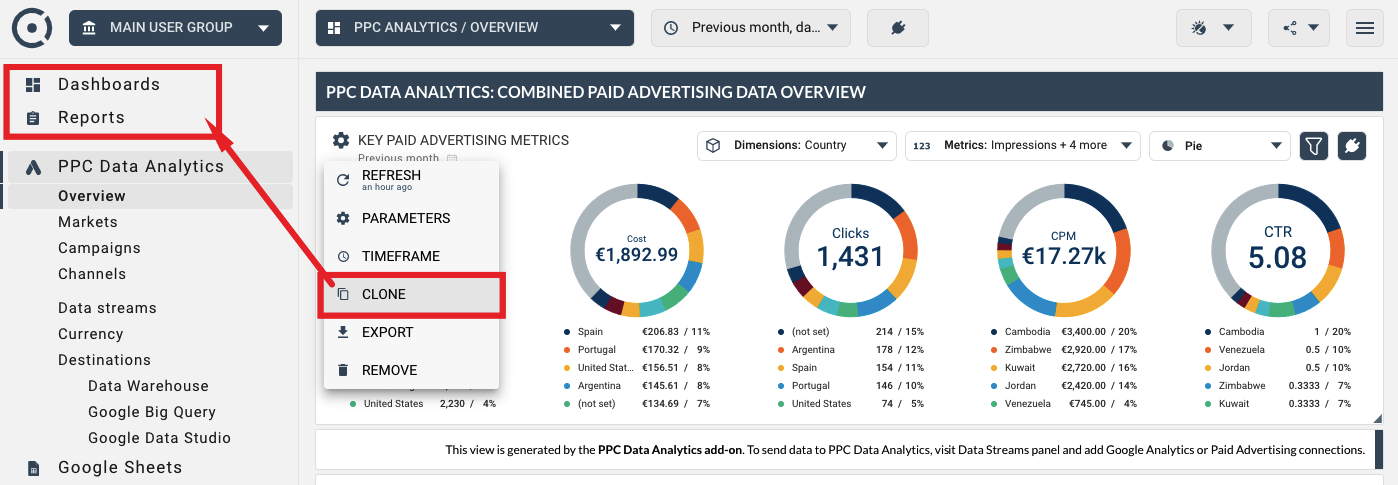 Cloning data explorer widget