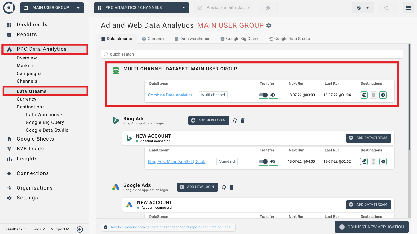 Combined data stream