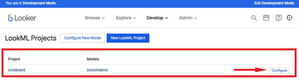 Configure model for looker project