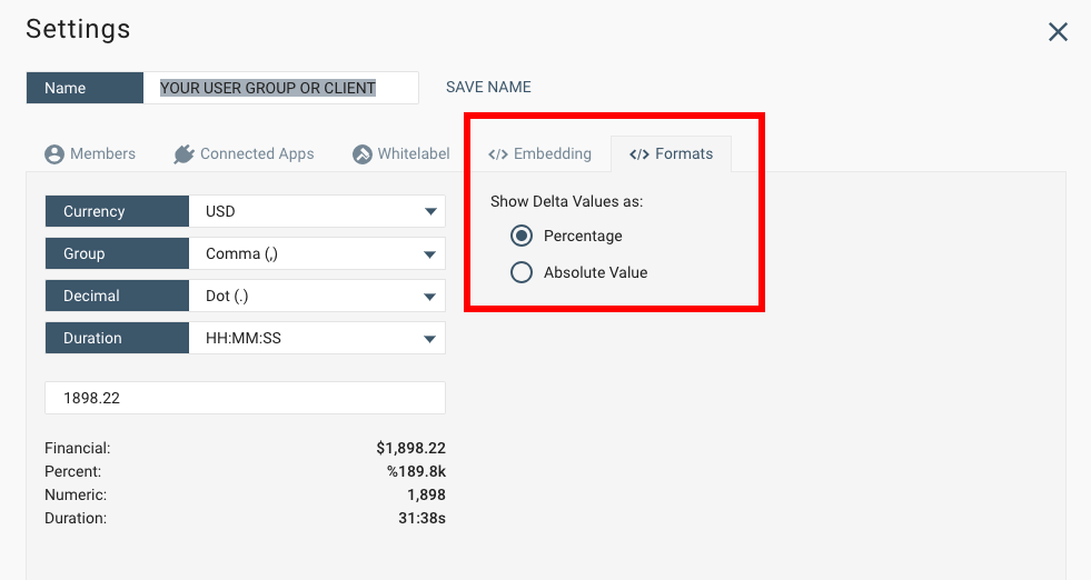 Configuring data changes delta vs absolute values