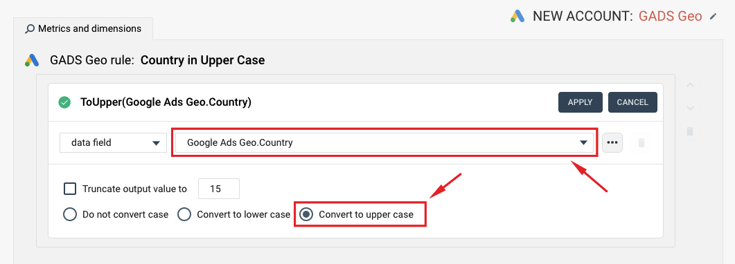 Country dimension upper case