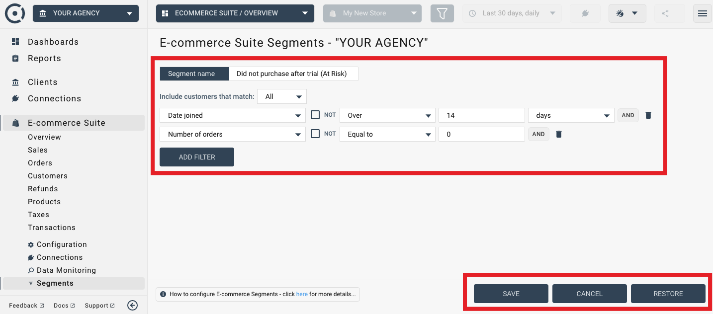 Creating new ecommerce data segment