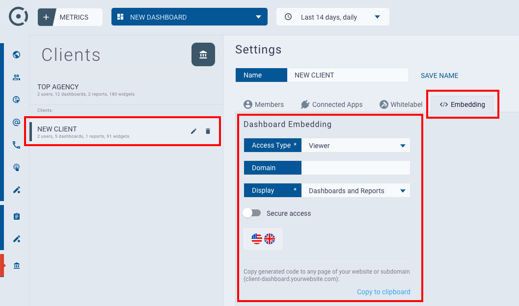 Dashboard embedding feature