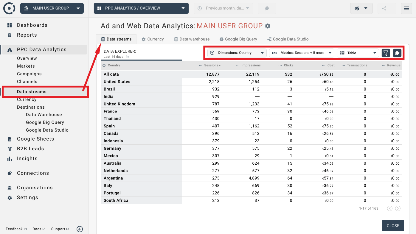 Data explorer metrics preview