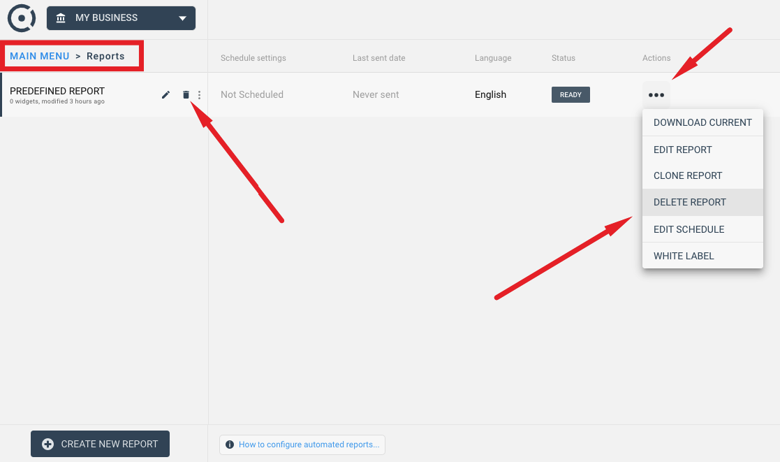 Deleting reports in octoboard