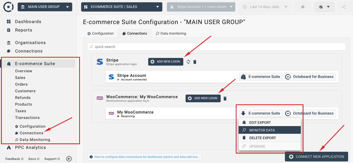 Ecommerce connections in octoboard