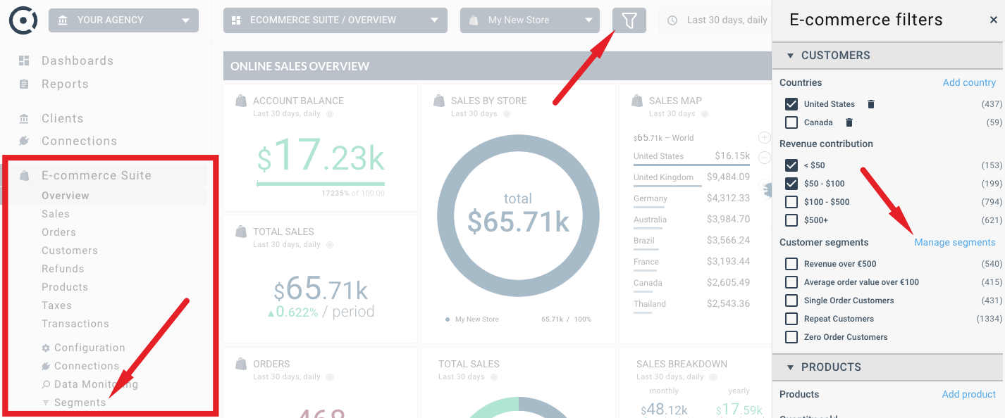 Ecommerce segments in filters in octoboard