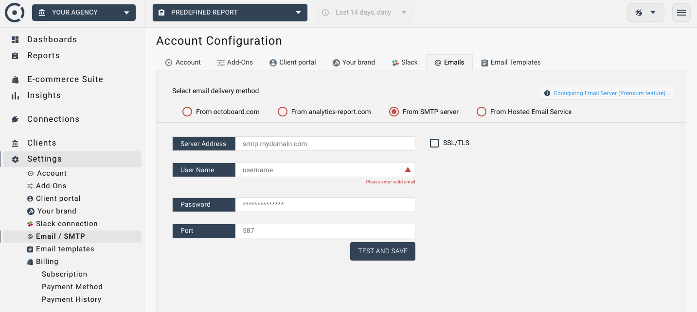 Email configuration options