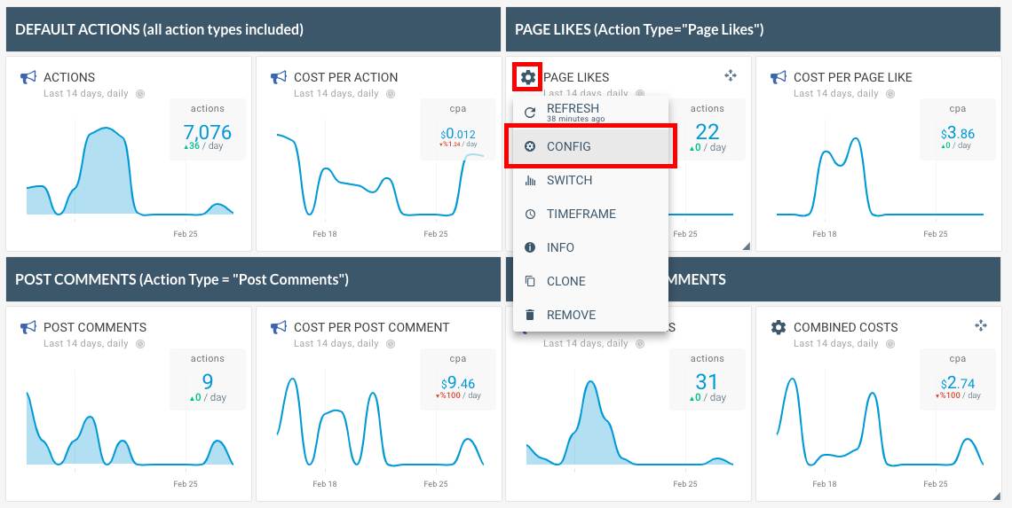 Facebook ads widget config