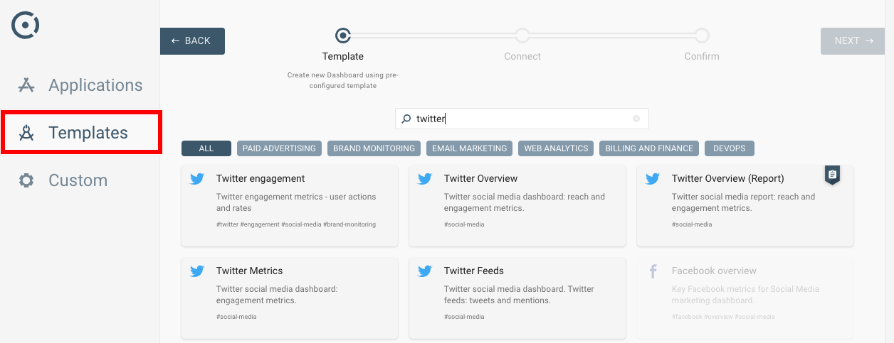 Getting started with octoboard wizard template page