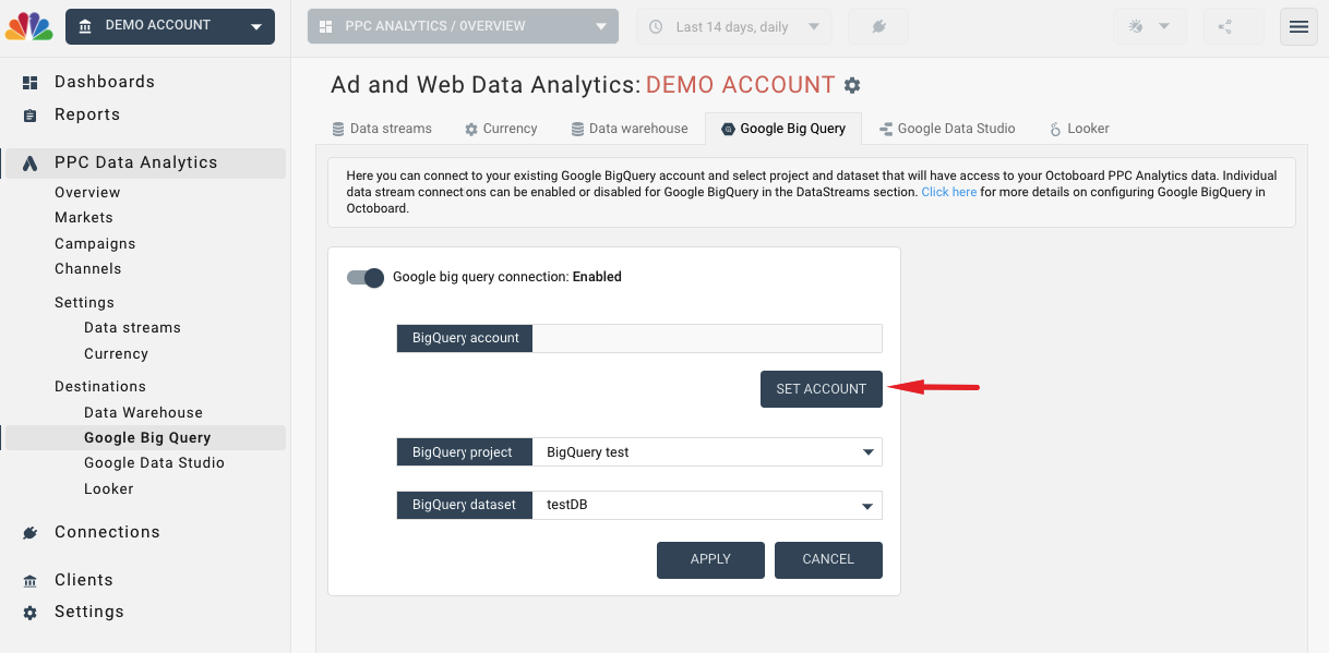 Google bigquery settings in octoboard