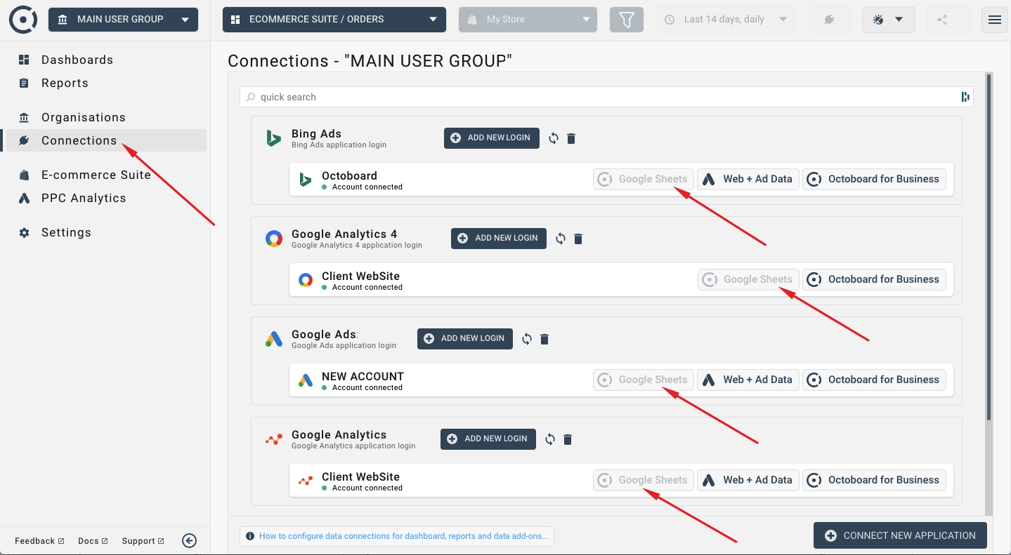 Google sheets connections in octoboard