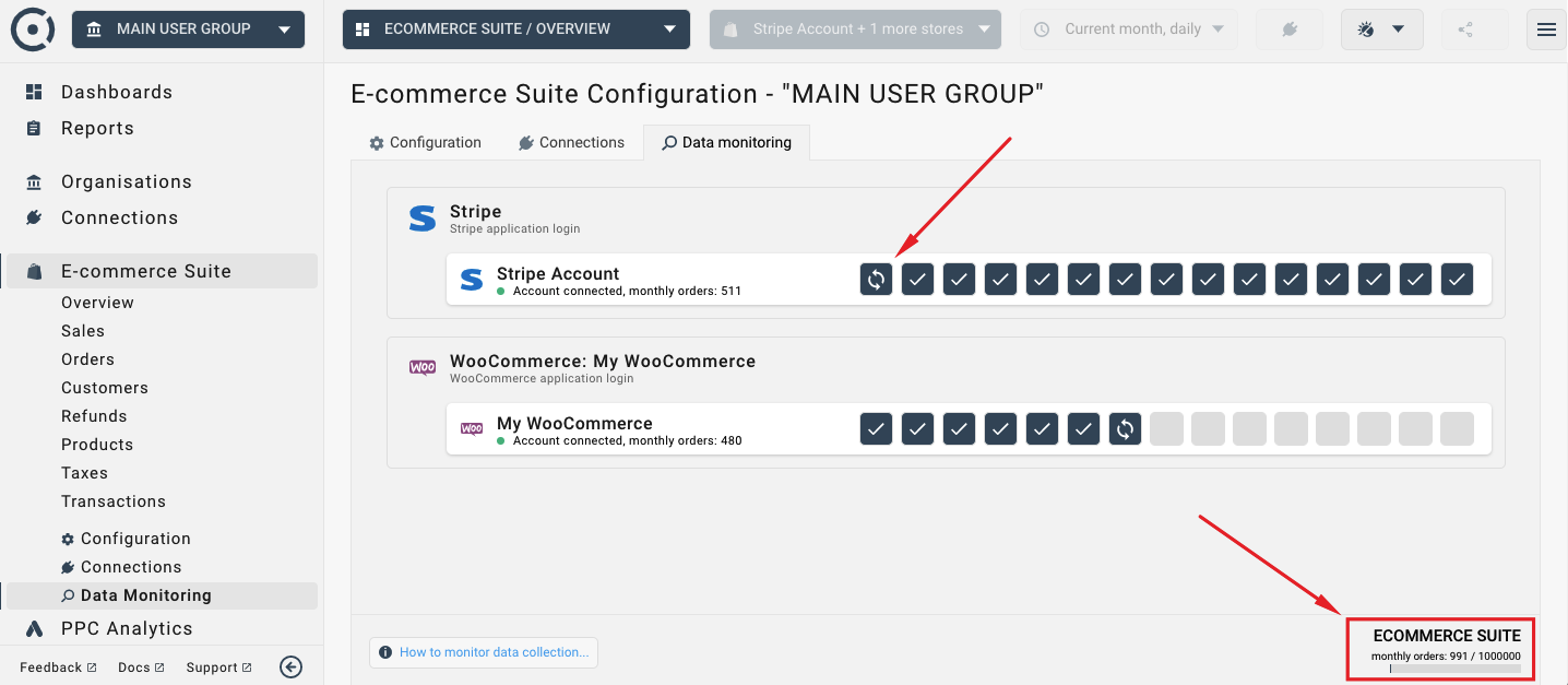 How to check ecommerce connection status