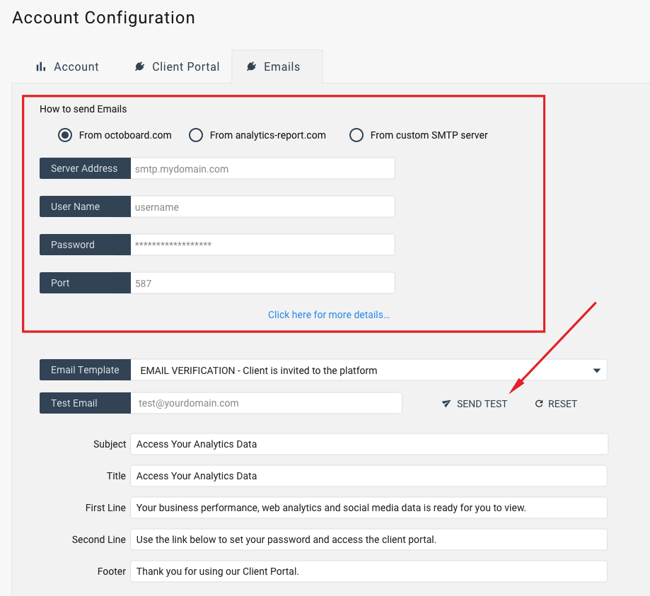 How to configure custom email domain in octoboard