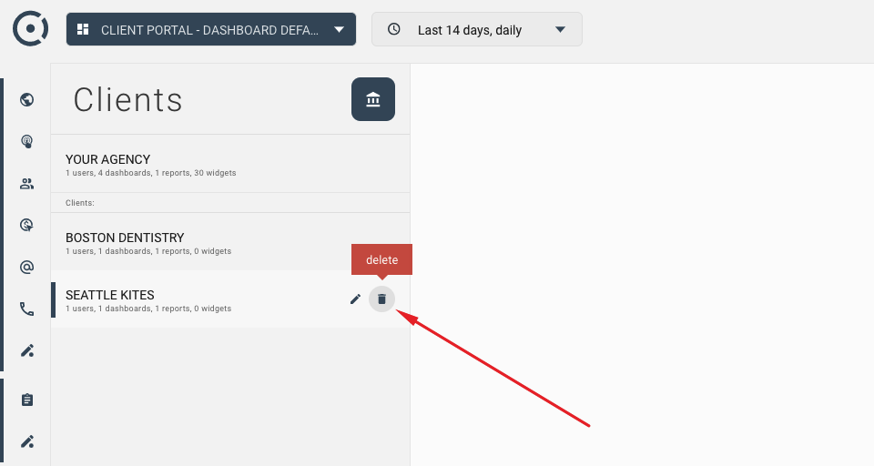 How to delete client in octoboard