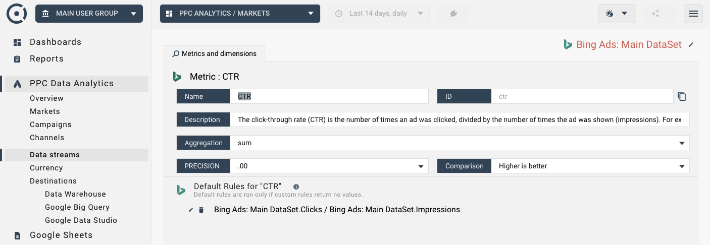 How to modify ppc analytics data rule