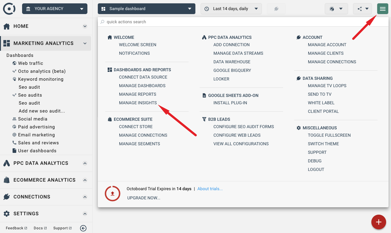 Insights menu item octoboard