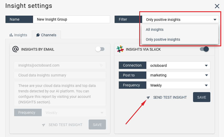 Insights slack channel configuration