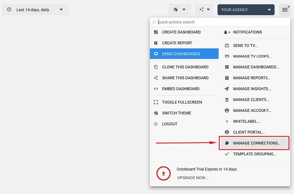 Manage connections menu