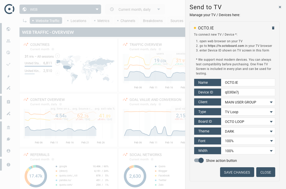 Manage devices in octoboard