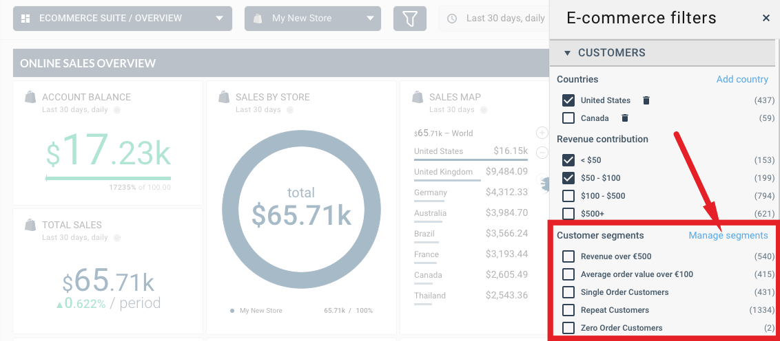 Managing segments in octoboard