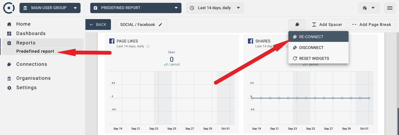 Meta reconnect works in report