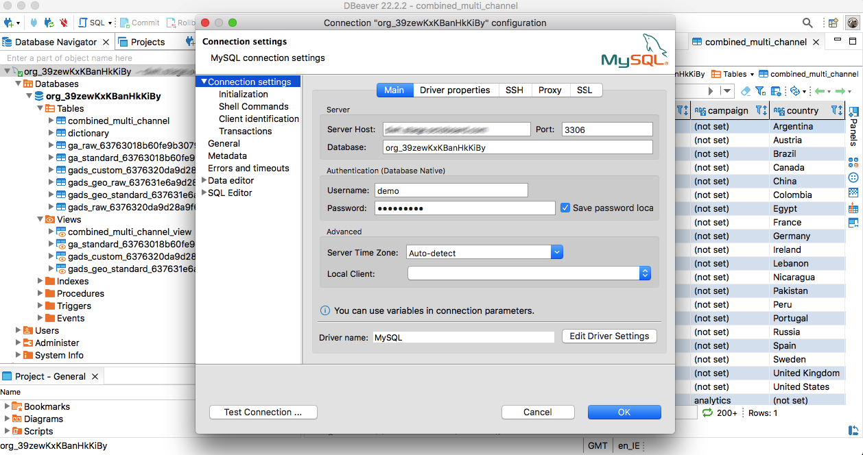 Mysql connection details in data viewer