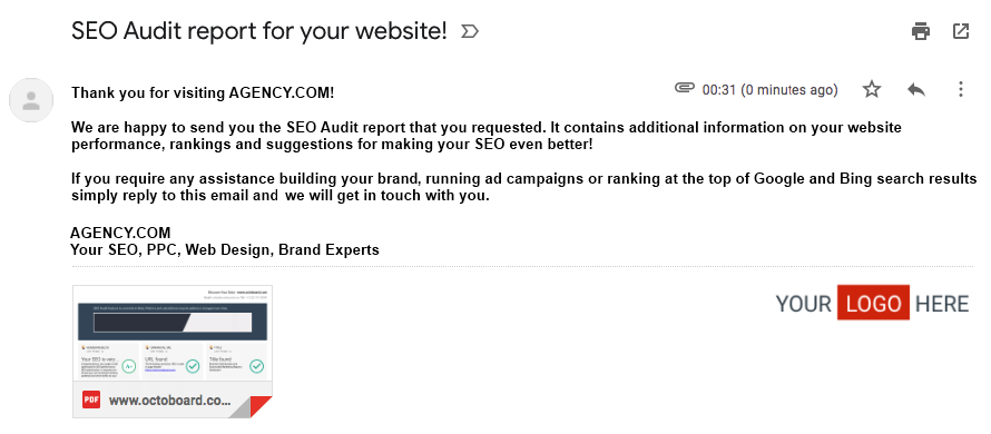 Octoboard embedded seo audit email