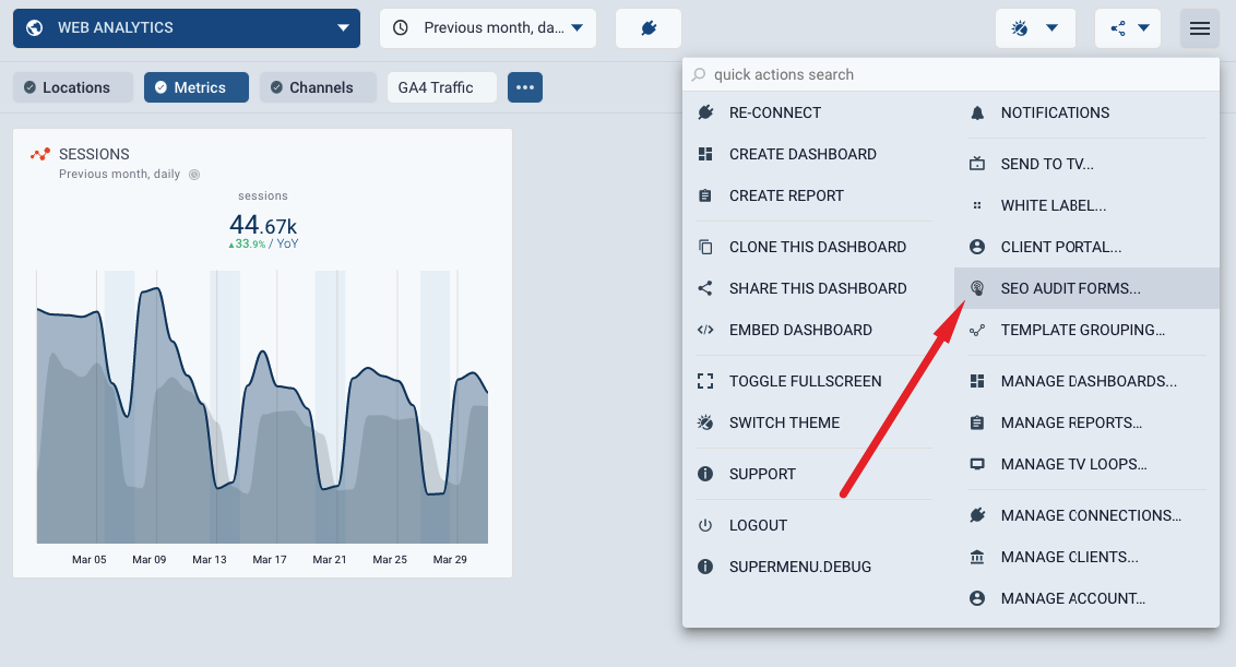 Octoboard embedded seo audit menu item