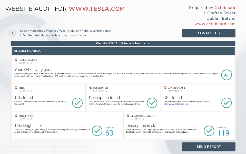 Octoboard embedded seo audit result