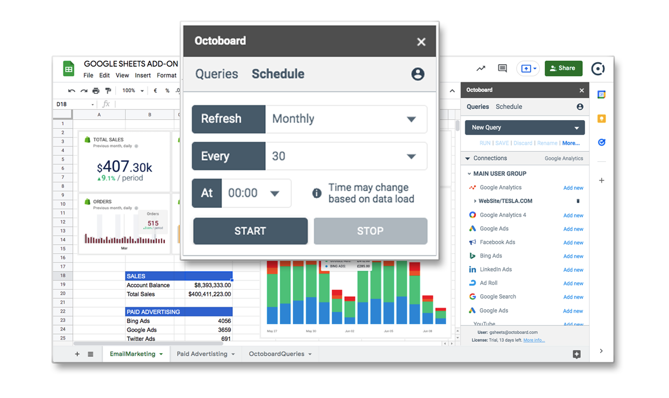 Octoboard google sheets add on overview