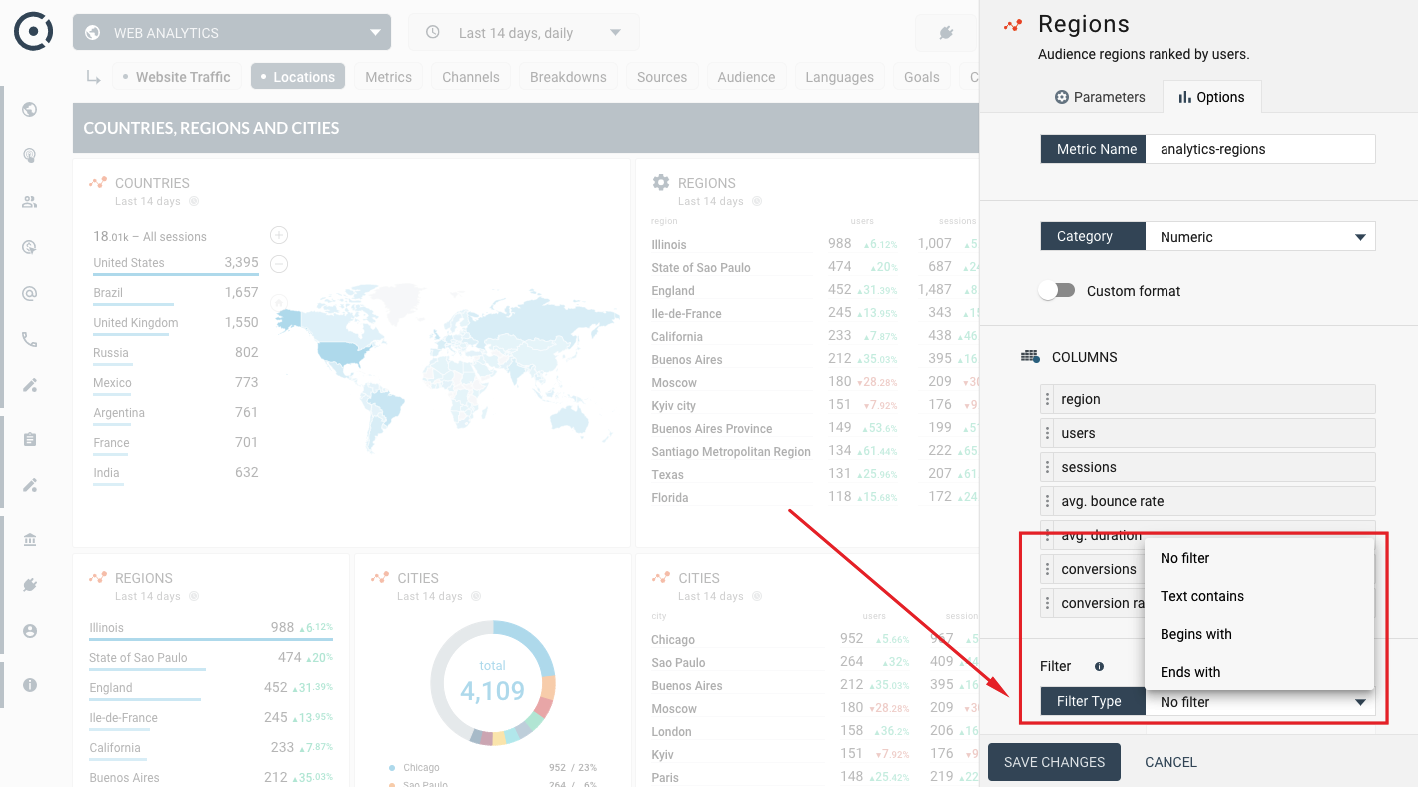 Octoboard table text filters