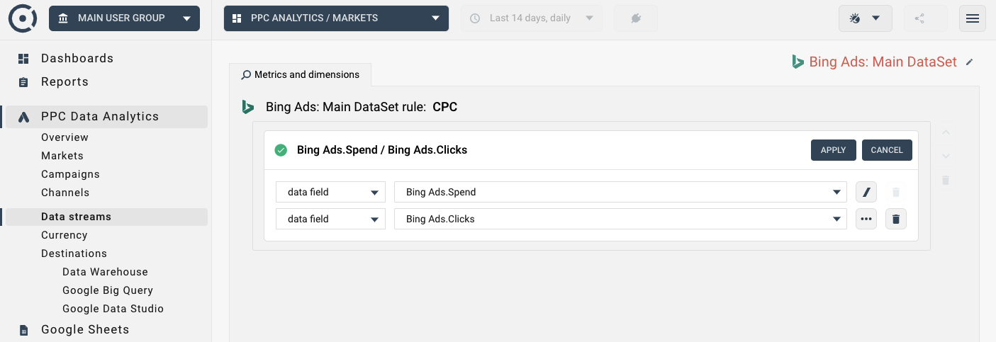 Ppc analytics rule example