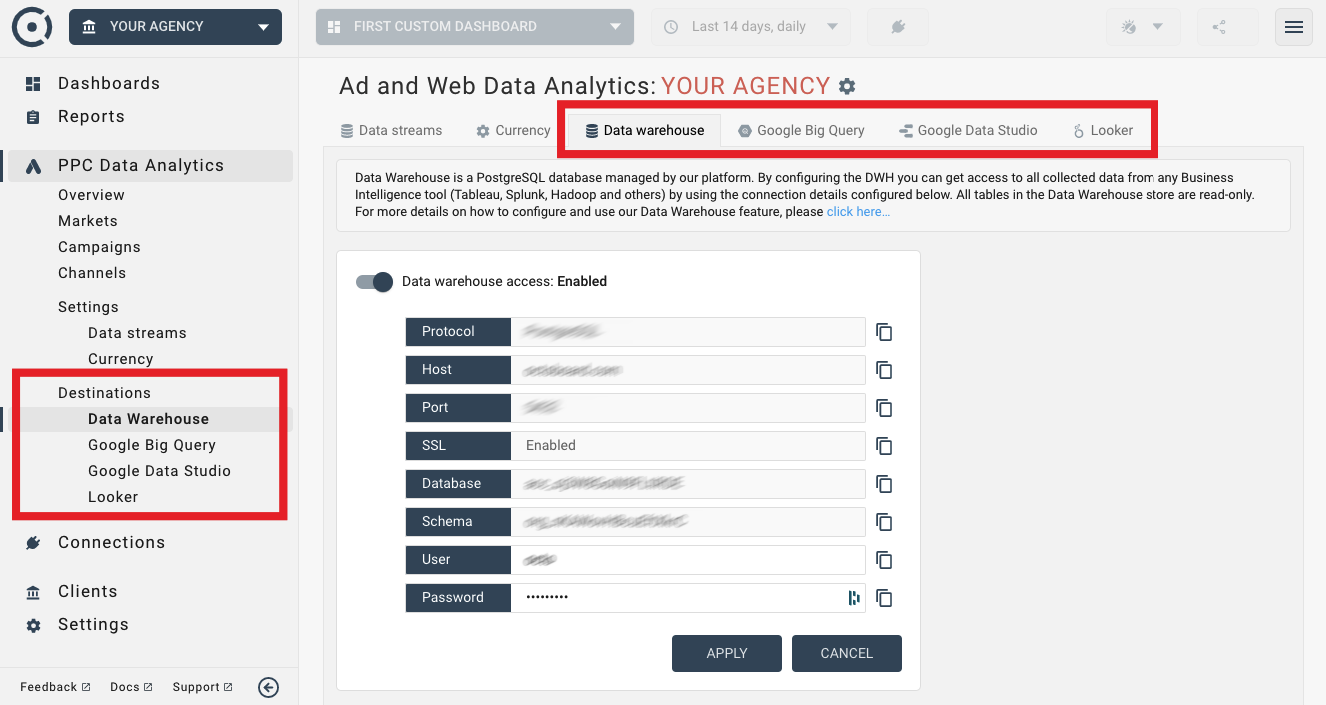 Ppc data analytics export options