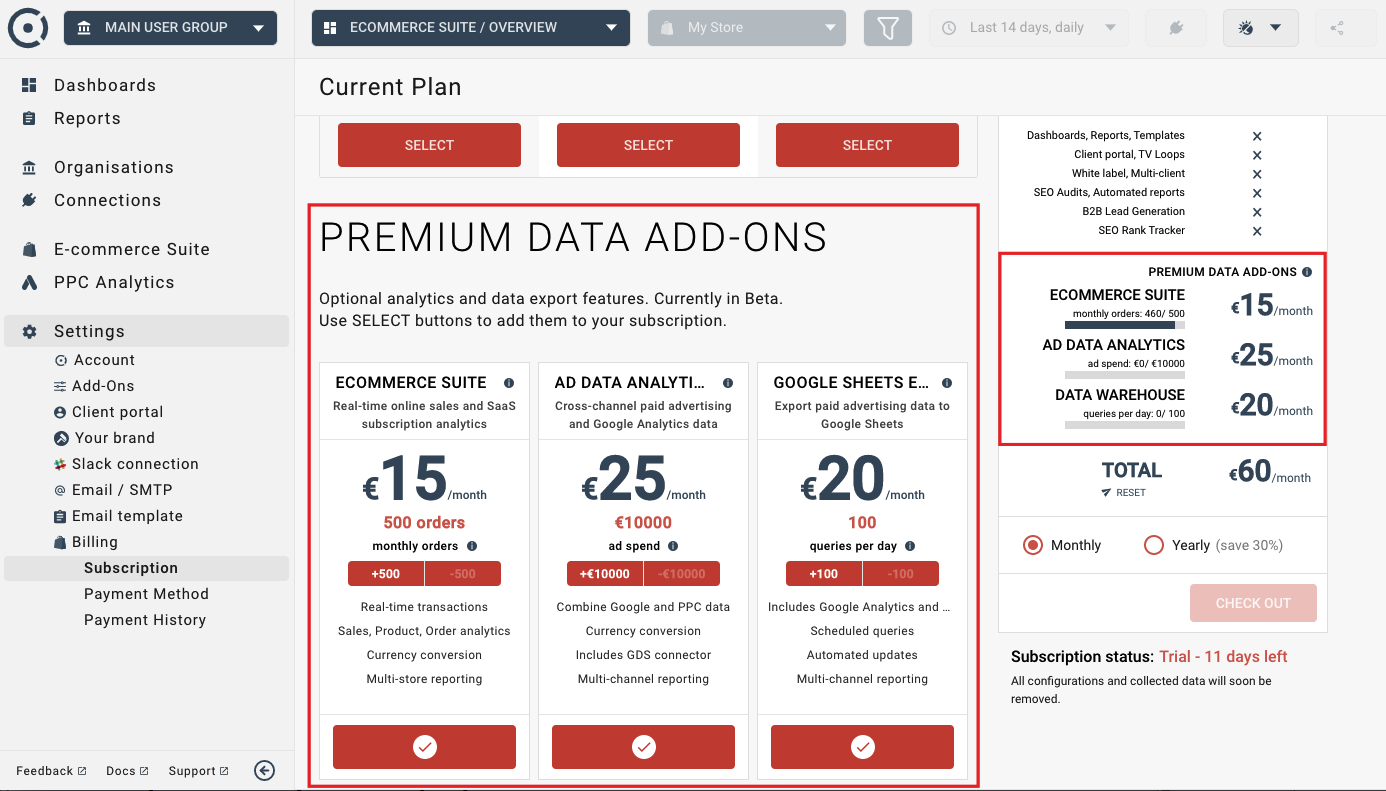 Pricing for octoboard data add ons