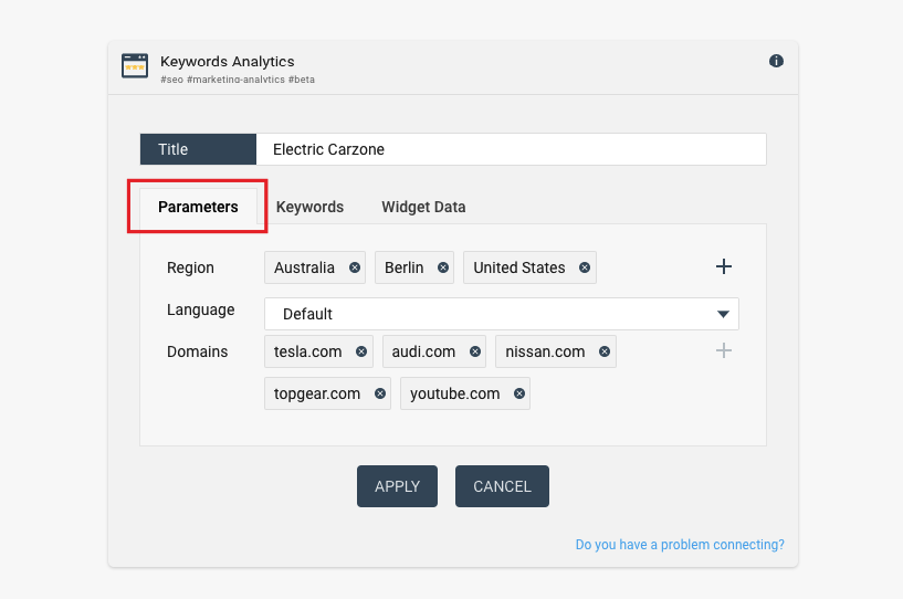 Rank tracker configuration tab parameters