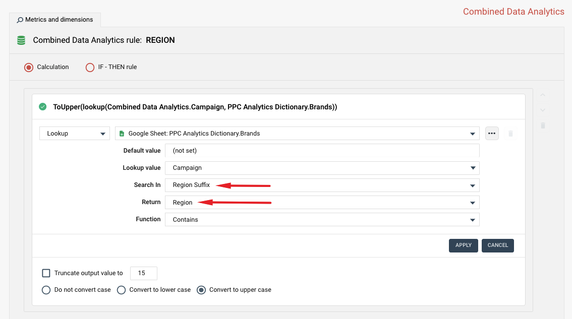 Region lookup configuration